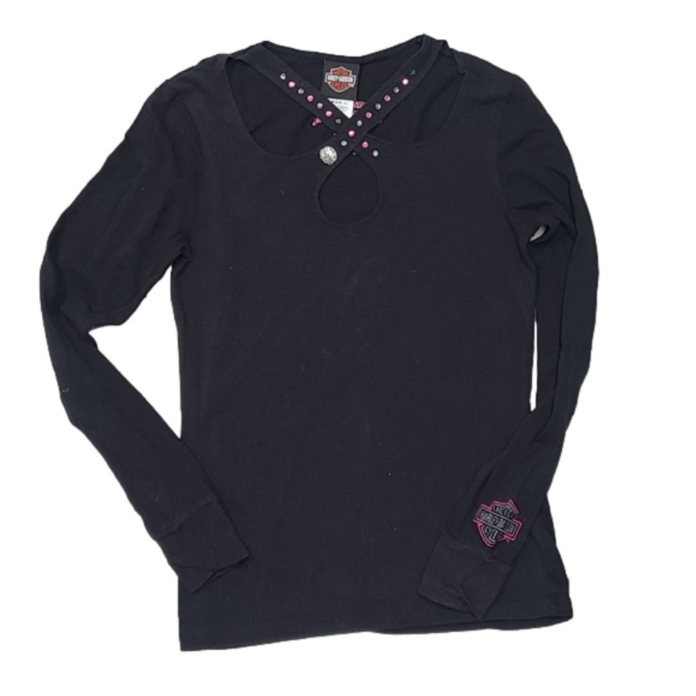 Harley Davidson Women's Long Sleeve Criss Cross Neck with embroidery - Sz Medium